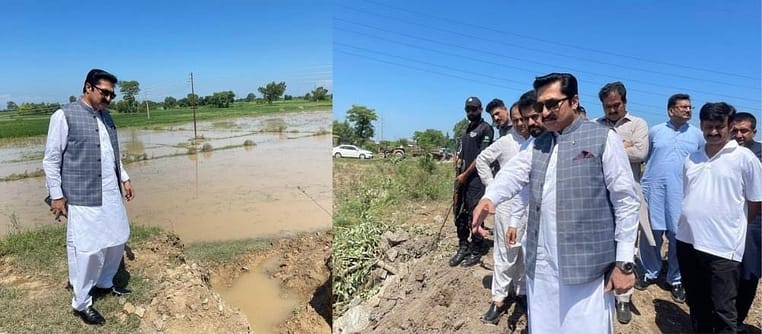 گجرات ڈپٹی کمشنرکا بھمبر نالہ میں سیلابی صورتحال سے متاثرہ علاقوں کا دورہ، نقصانات کا جائزہ